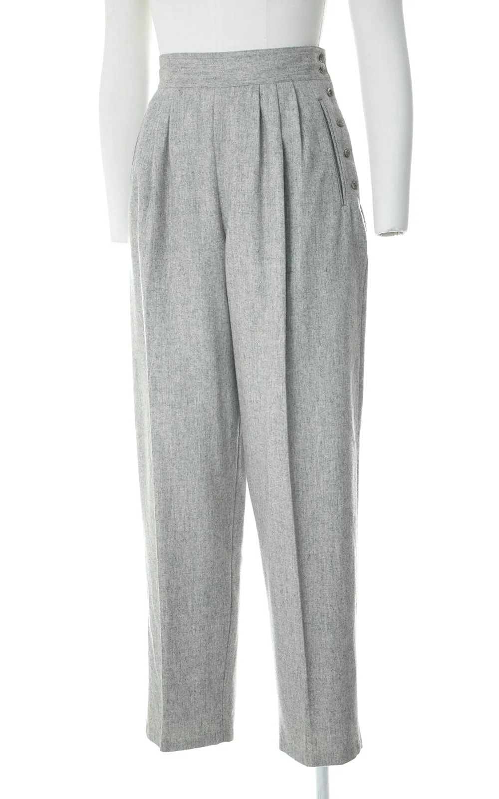 1980s Grey Wool Side Button Trousers | medium
