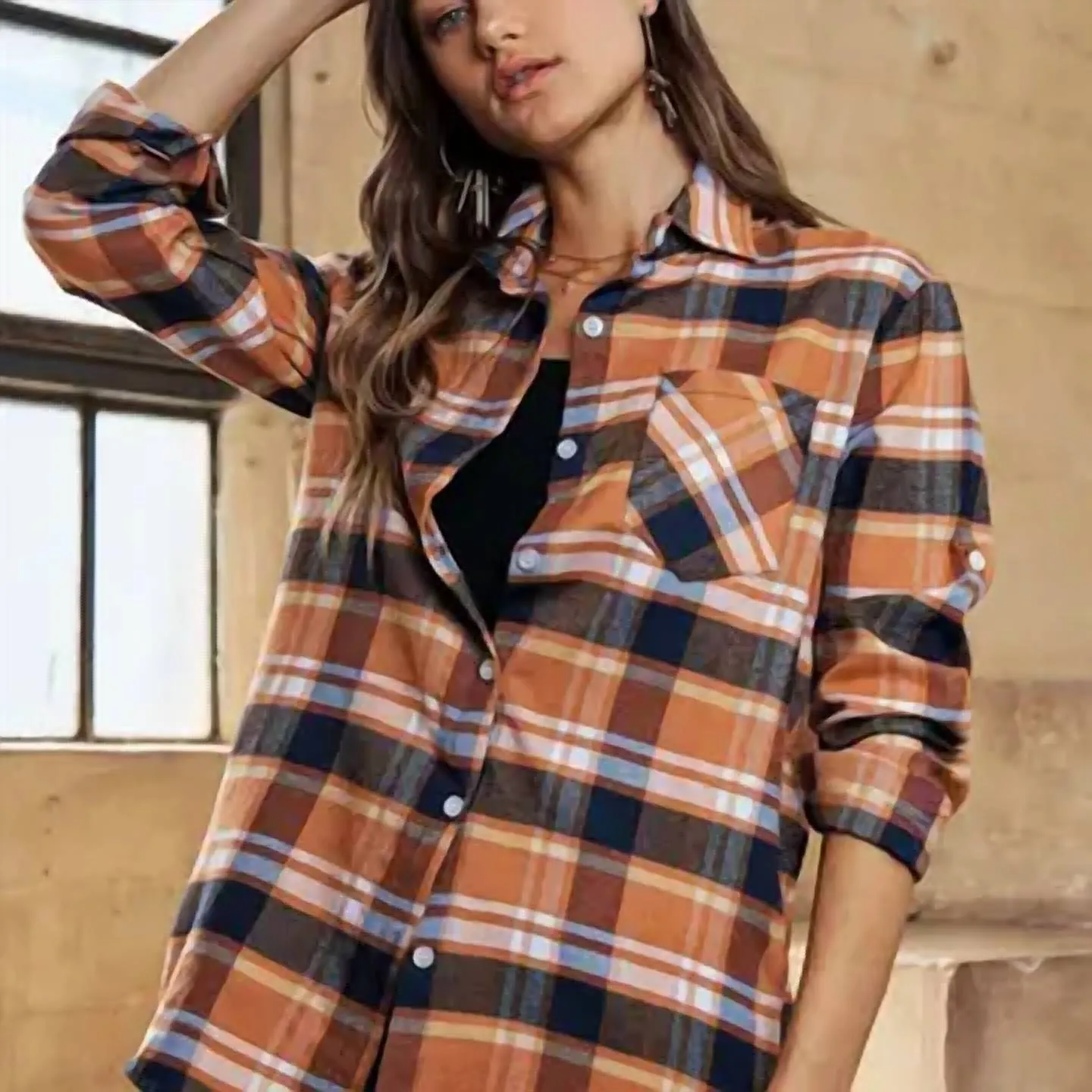 Adora - Plus Size Button Down Plaid Shirt