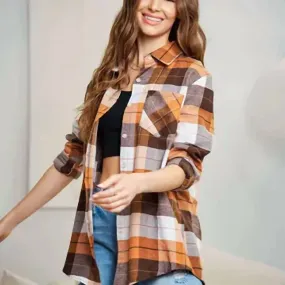 Adora - Plus Size Button Down Plaid Shirt