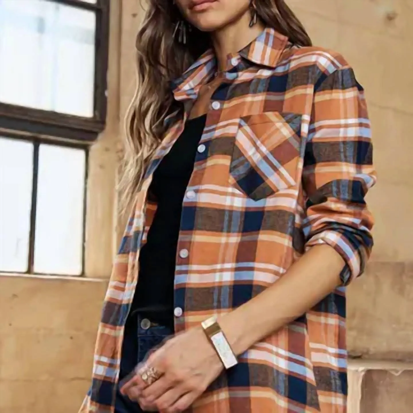 Adora - Plus Size Button Down Plaid Shirt