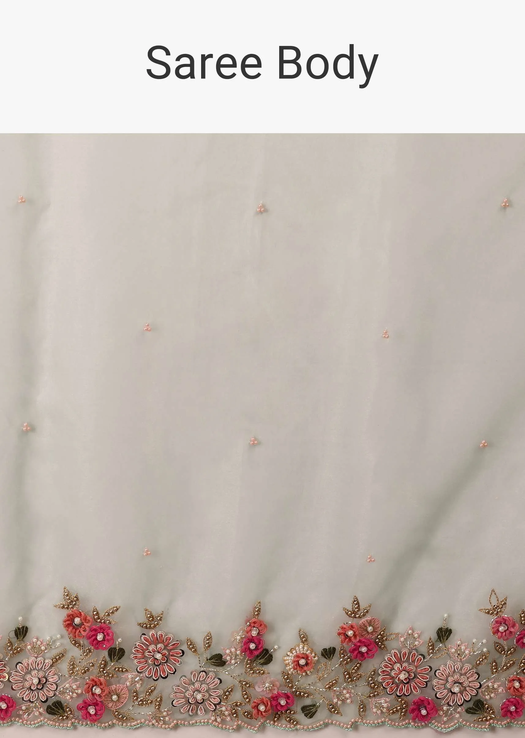 Aqua Blue Saree In Organza With 3D Floral Embroidery In Thread, Zardosi & French Knots
