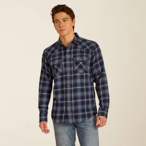 Ariat Men's Hugo L/S Retro Fit Western Snap Shirt in Maritime Blue Plaid