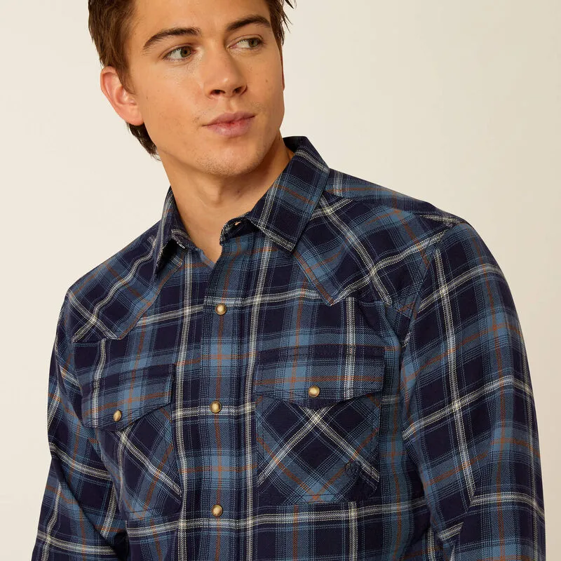 Ariat Men's Hugo L/S Retro Fit Western Snap Shirt in Maritime Blue Plaid