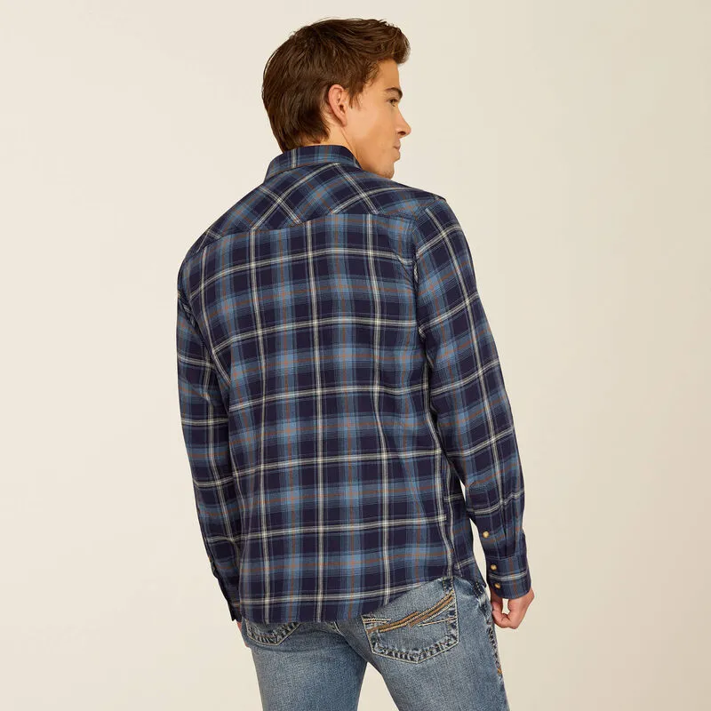 Ariat Men's Hugo L/S Retro Fit Western Snap Shirt in Maritime Blue Plaid