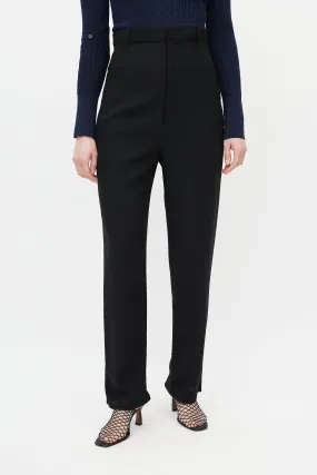 Black Wool High Waisted Trouser