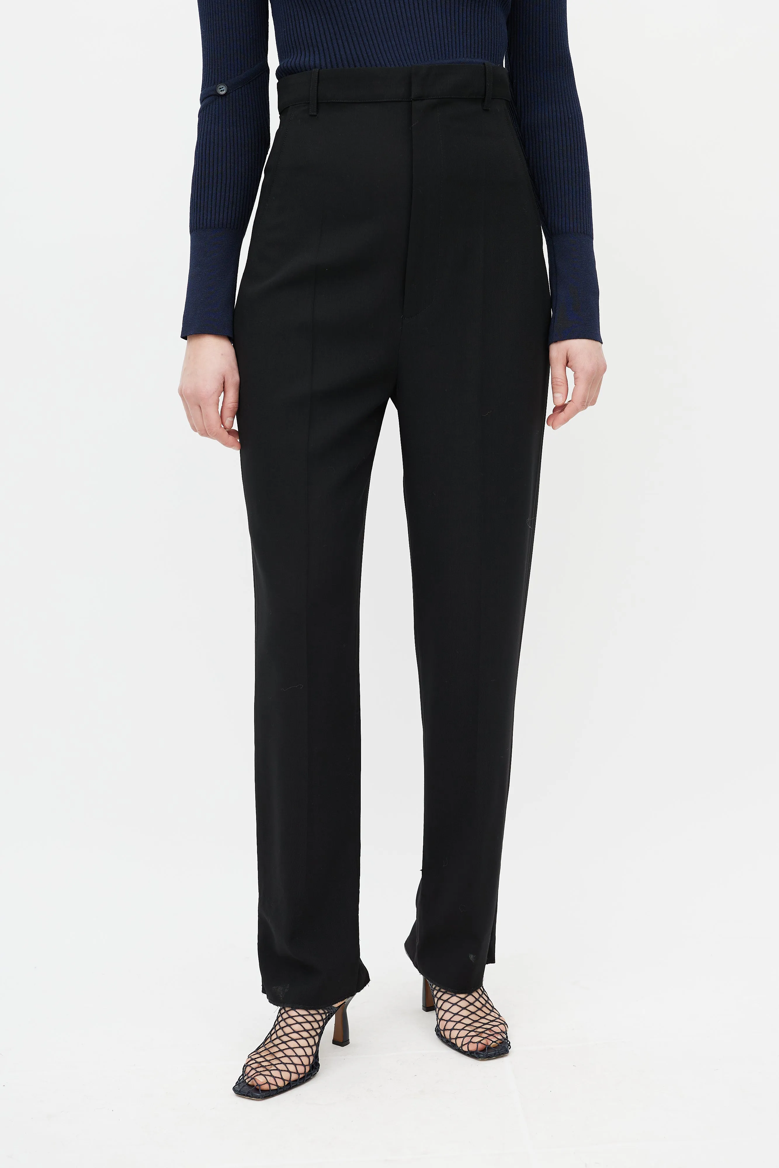 Black Wool High Waisted Trouser