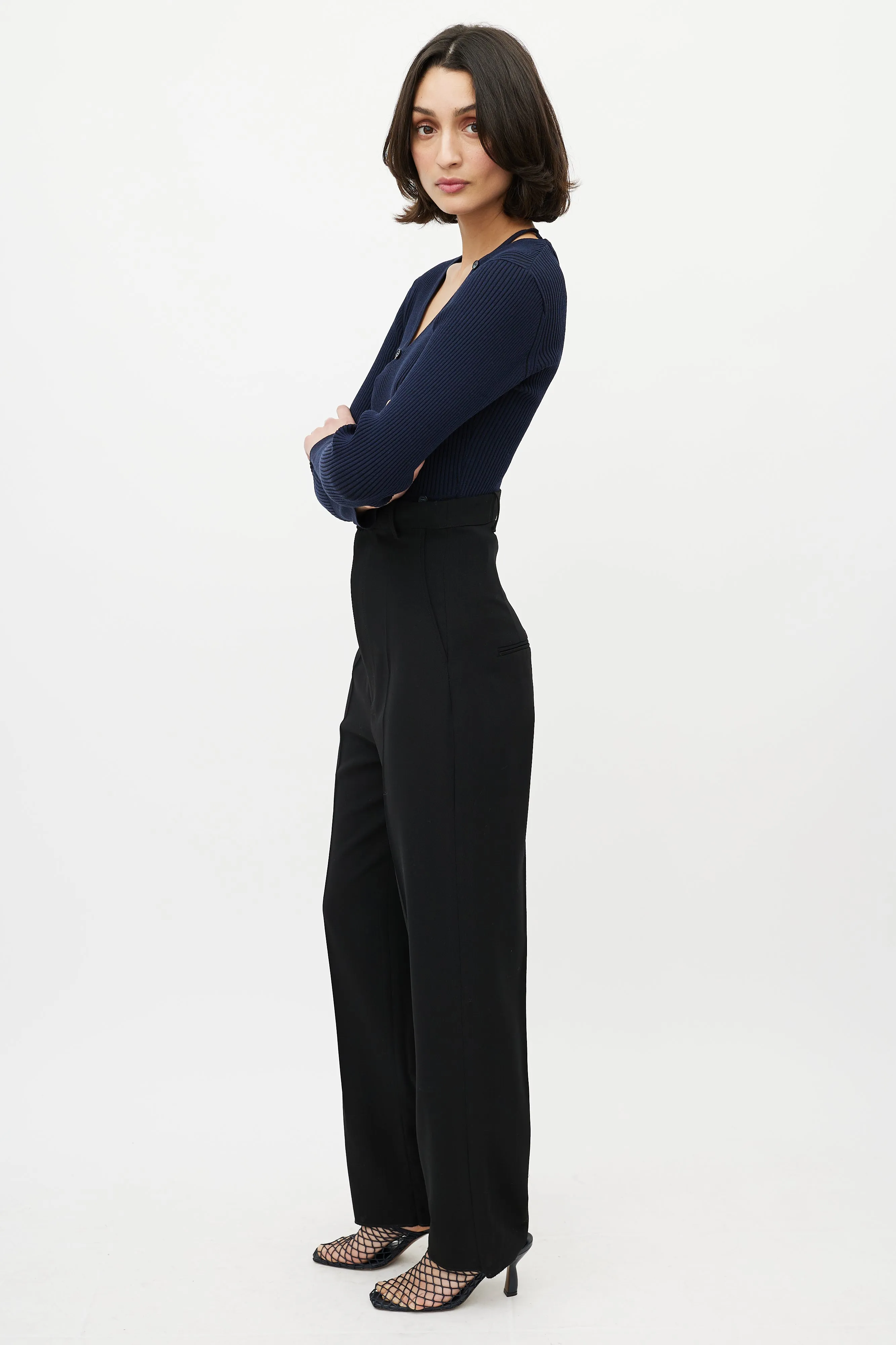 Black Wool High Waisted Trouser