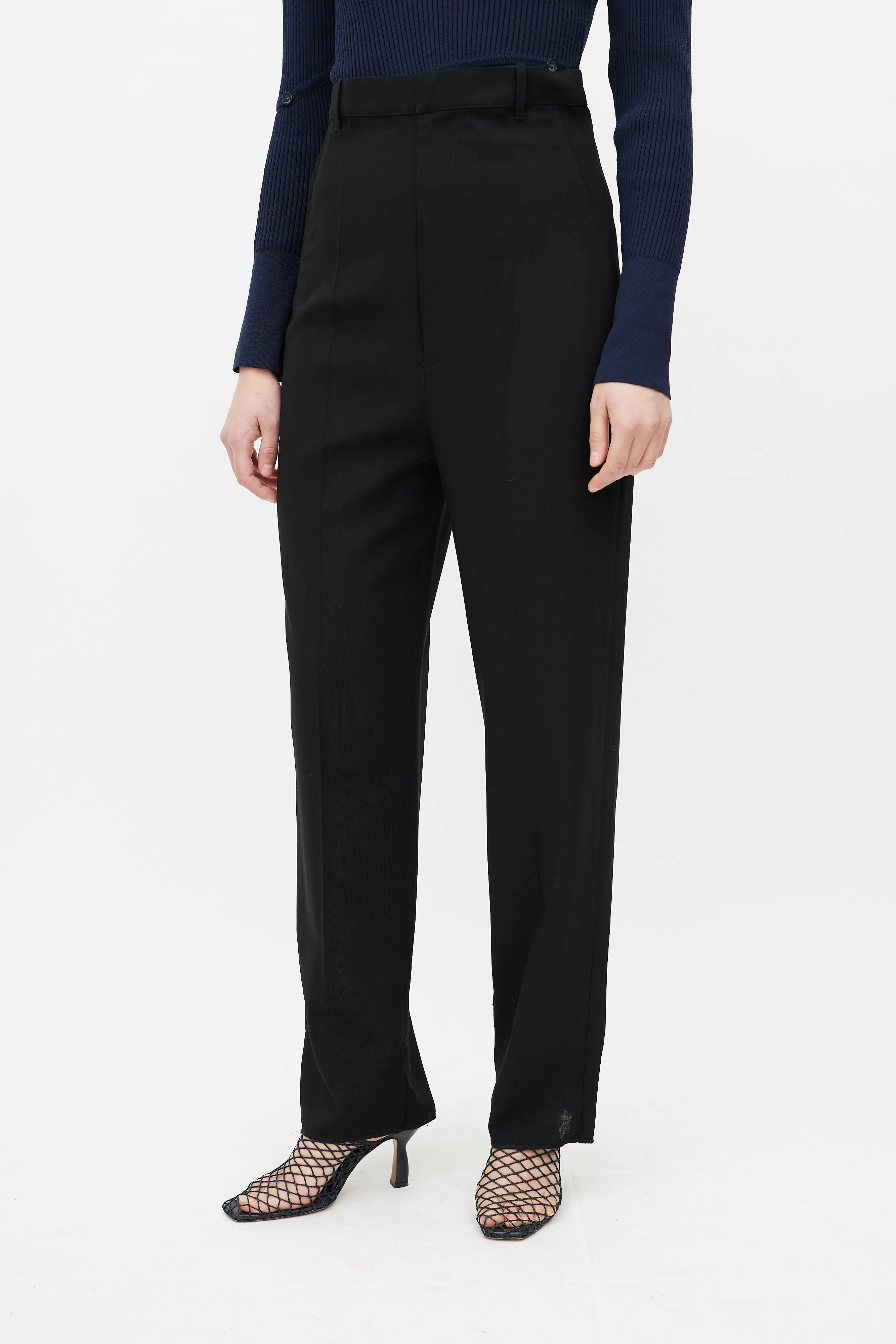 Black Wool High Waisted Trouser
