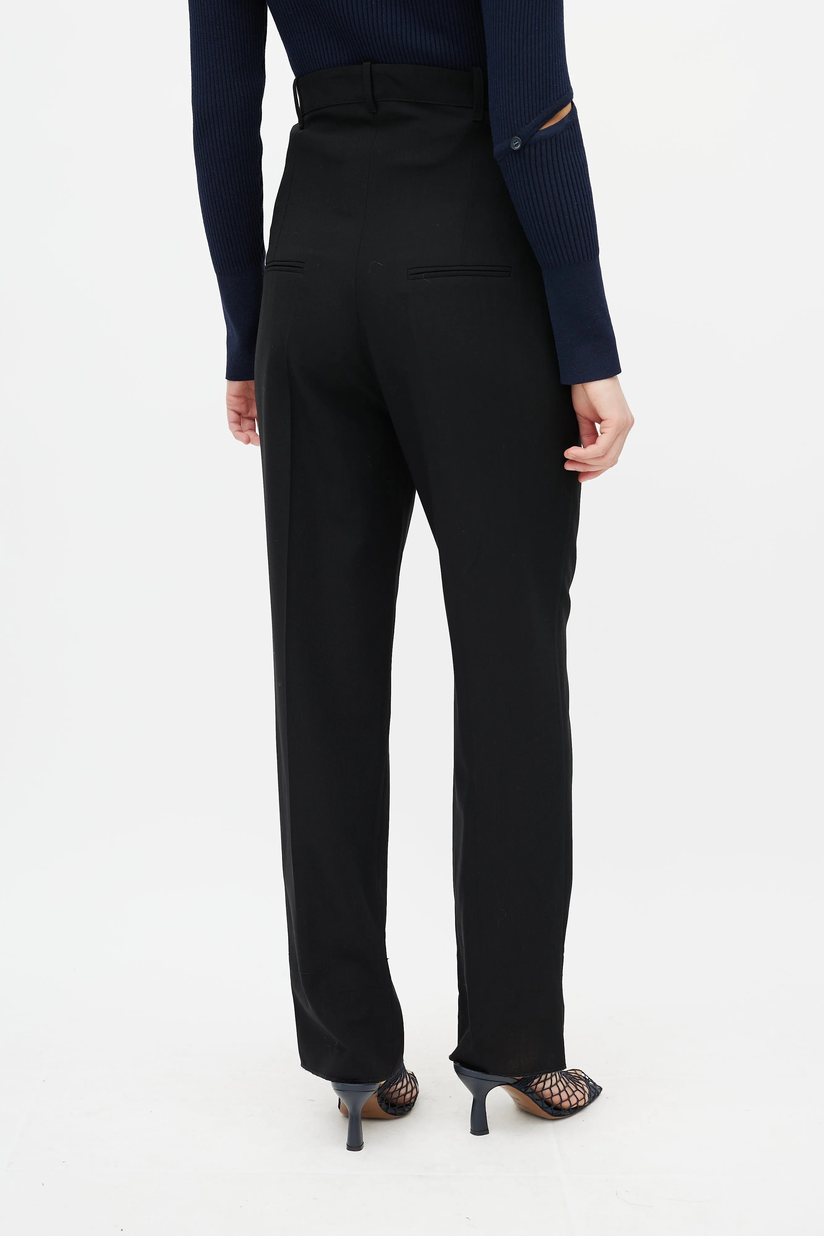 Black Wool High Waisted Trouser