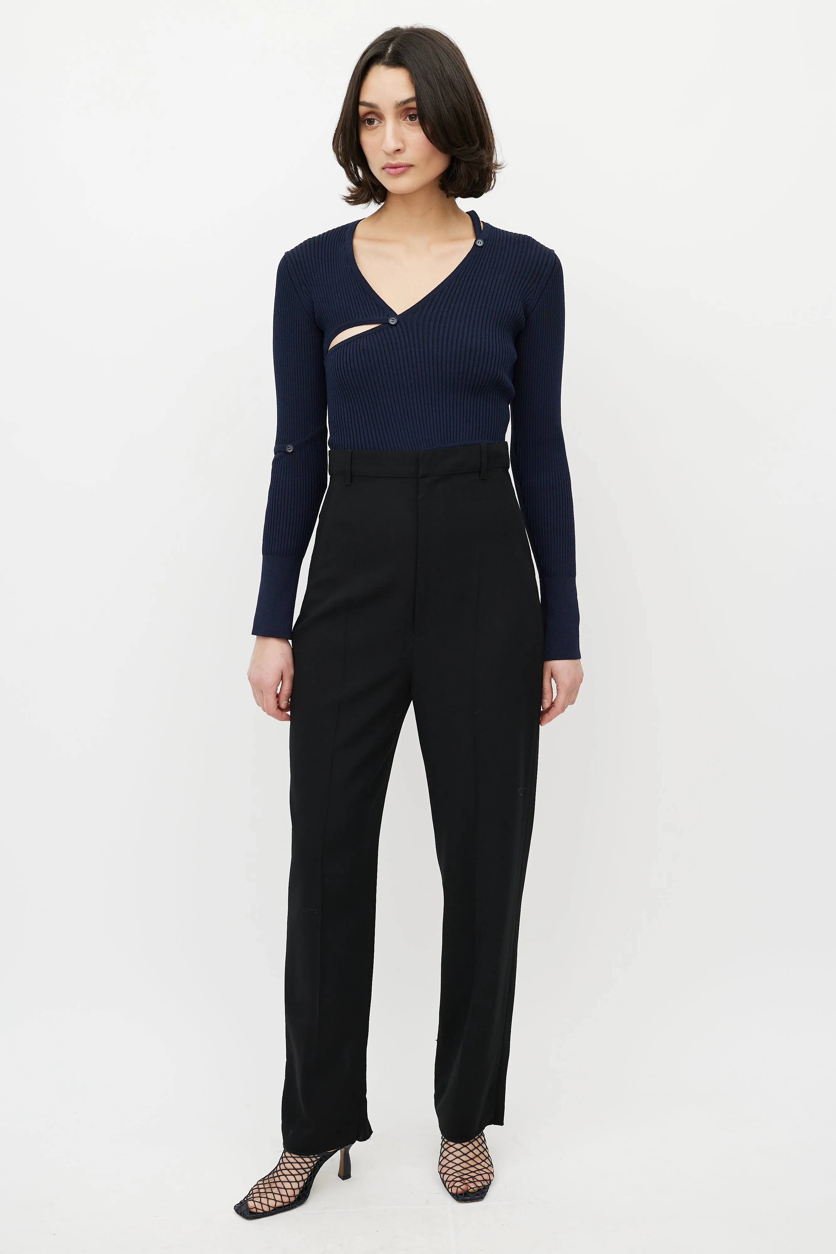 Black Wool High Waisted Trouser