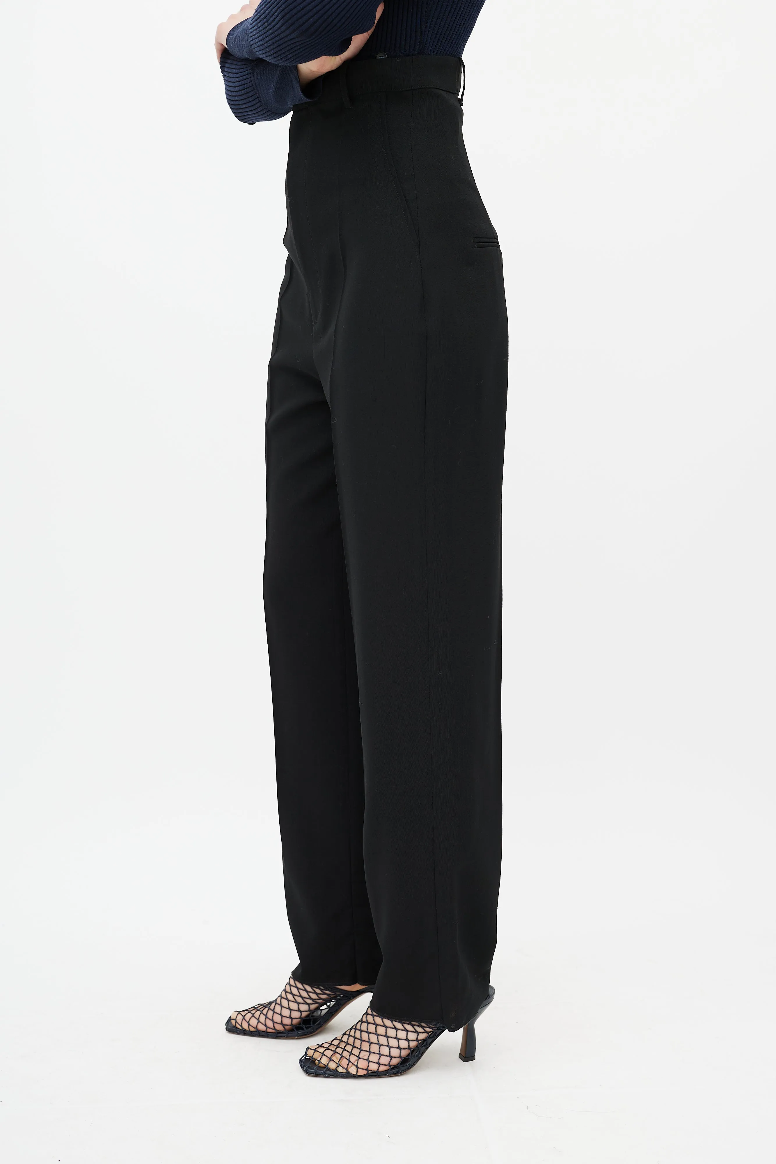 Black Wool High Waisted Trouser
