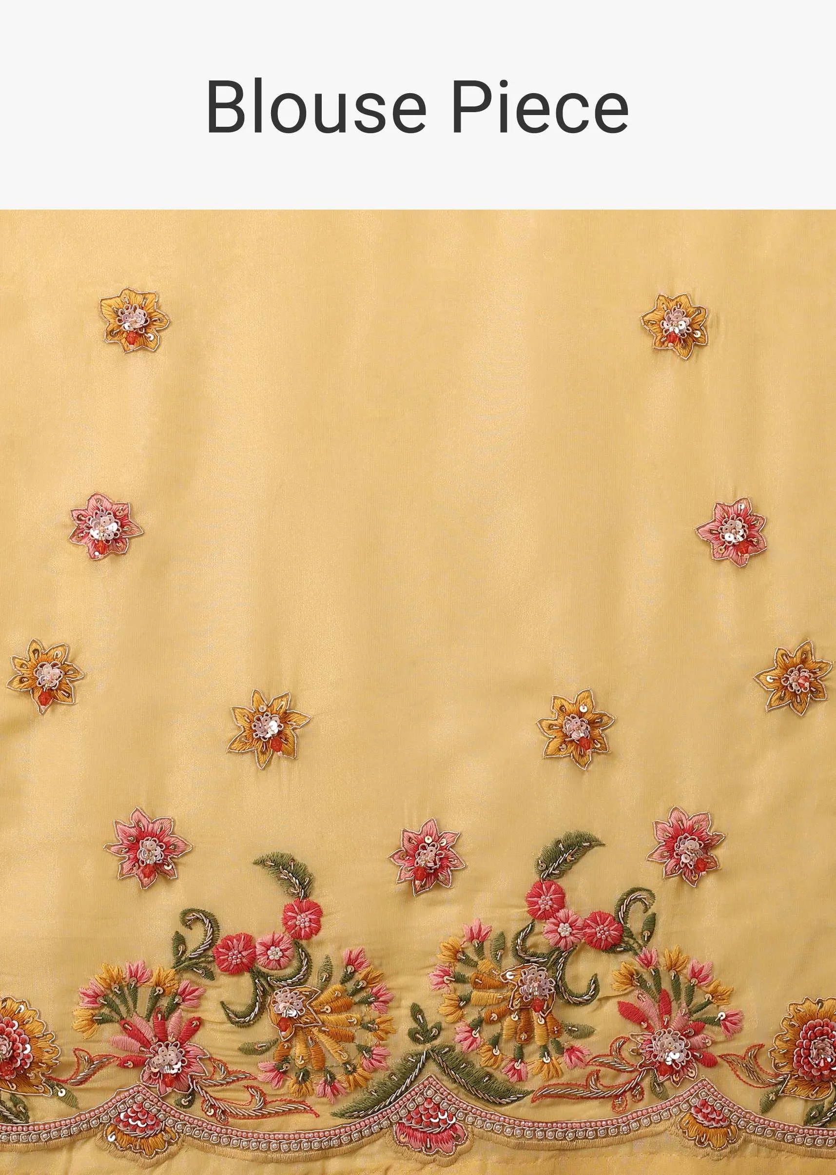 Canary Yellow Organza Saree With Brocade Buttis And Floral Embroidery In Zardosi
