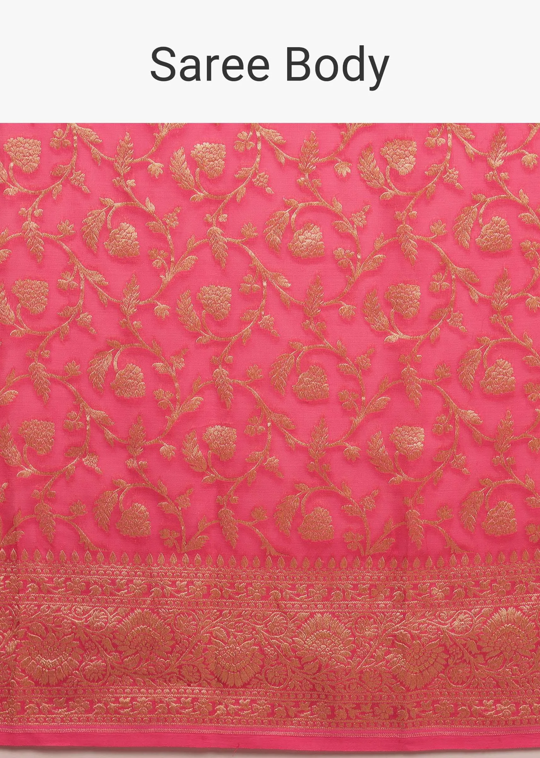 Cherry Pink Traditional Saree With Woven Jaal Made In Georgette