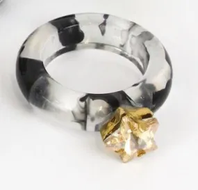 Chunky Ring - Black & Clear with Gold Crystal Star
