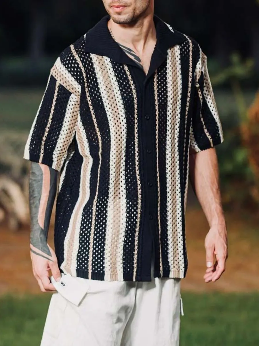 Crochet Striped Oversized Shirt