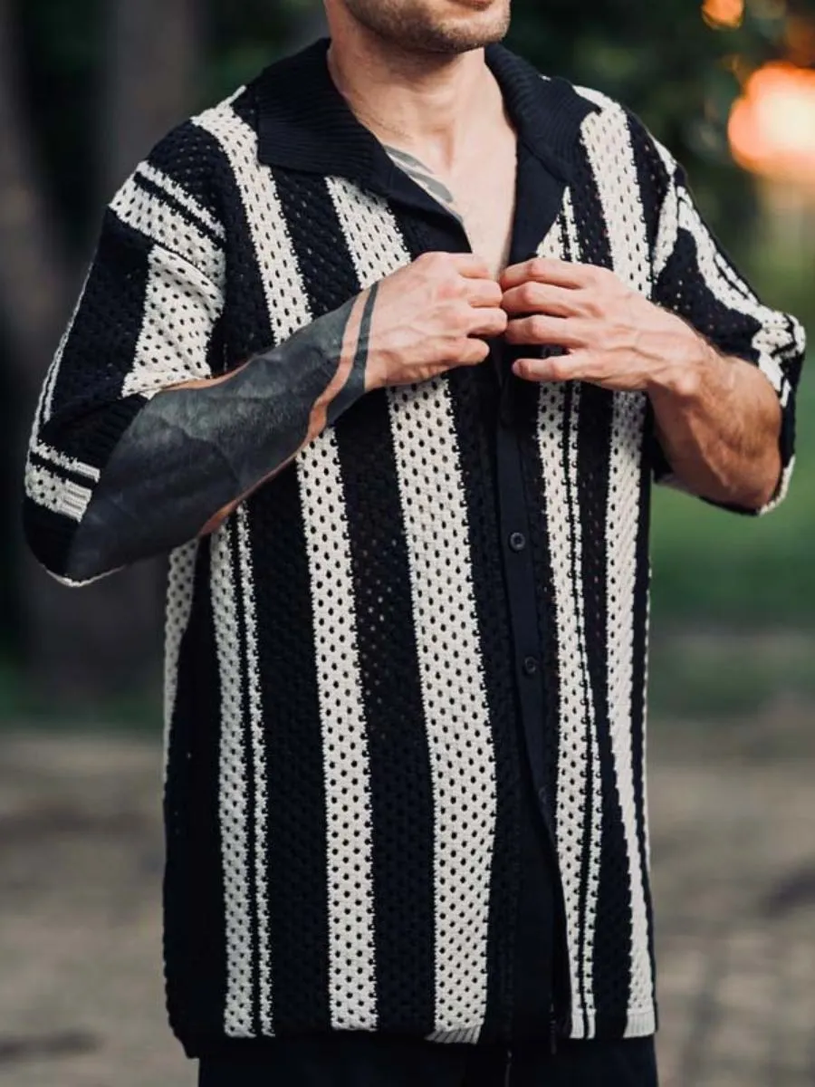 Crochet Striped Oversized Shirt