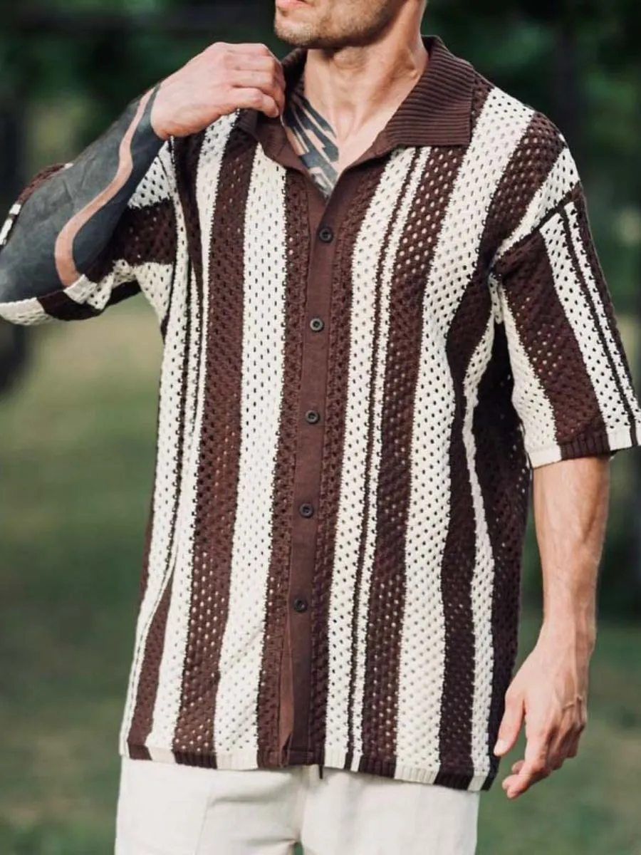 Crochet Striped Oversized Shirt