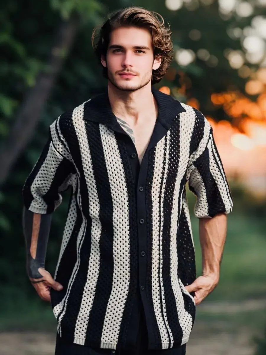 Crochet Striped Oversized Shirt