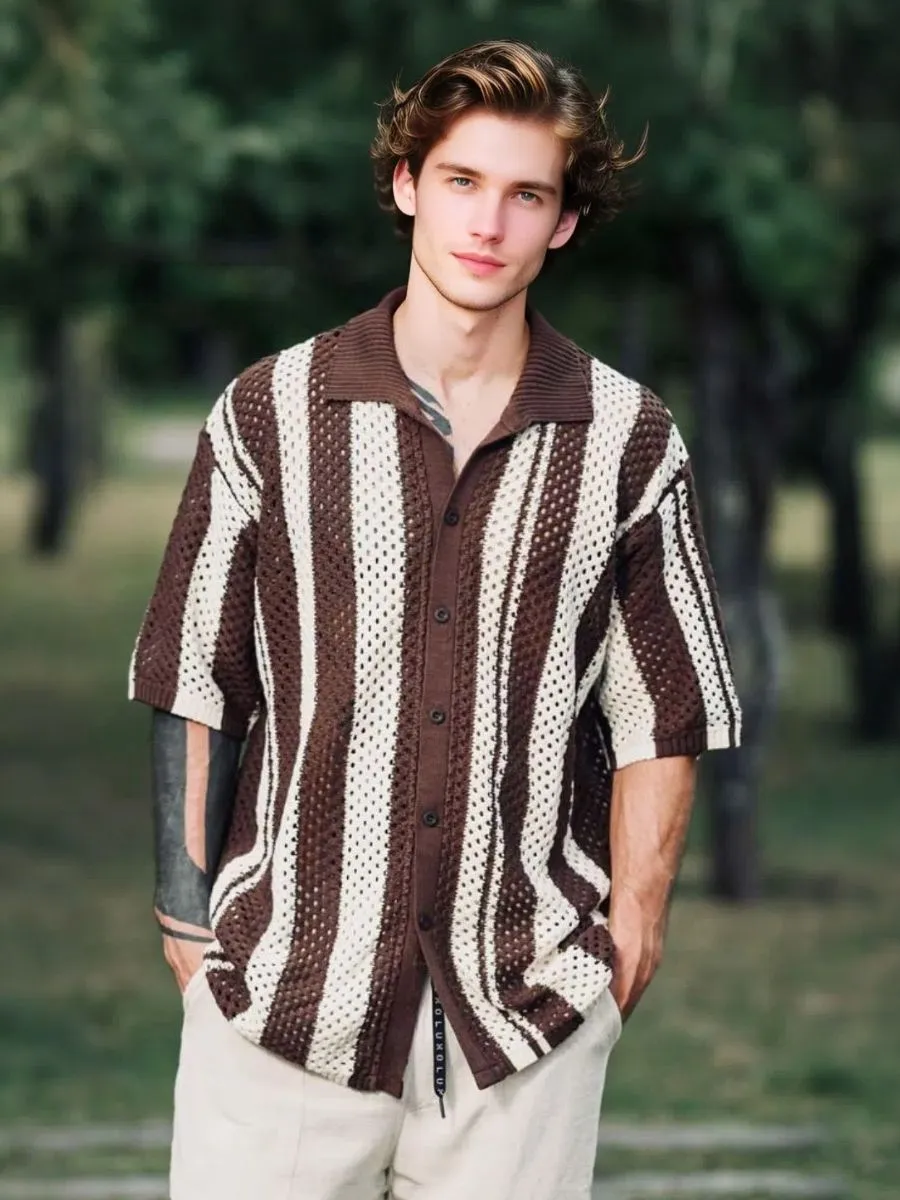 Crochet Striped Oversized Shirt