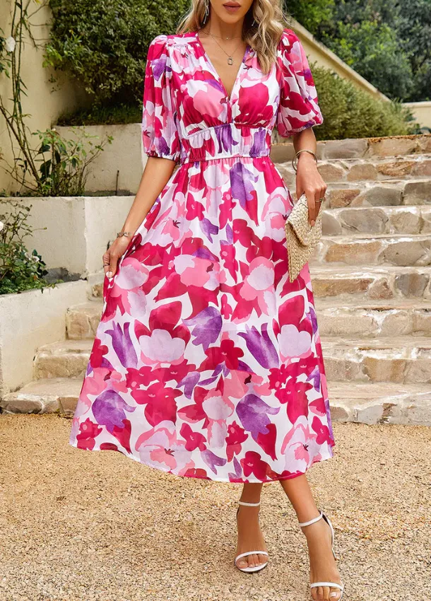 Estella | Flattering Floral Midi Dress