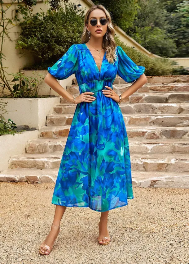 Estella | Flattering Floral Midi Dress