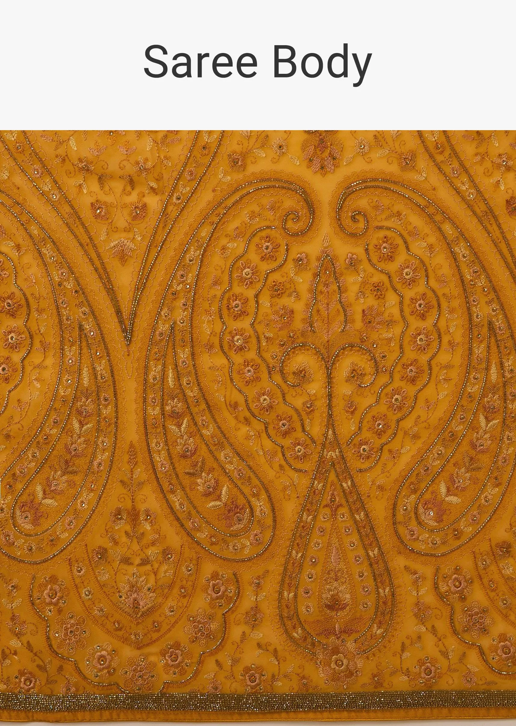 Festive Ocher Yellow Saree Kashmiri Embroidered In Georgette