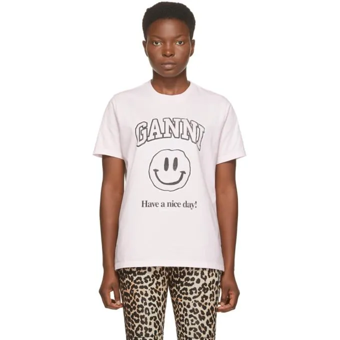 GANNI Pink Smiley T-Shirt