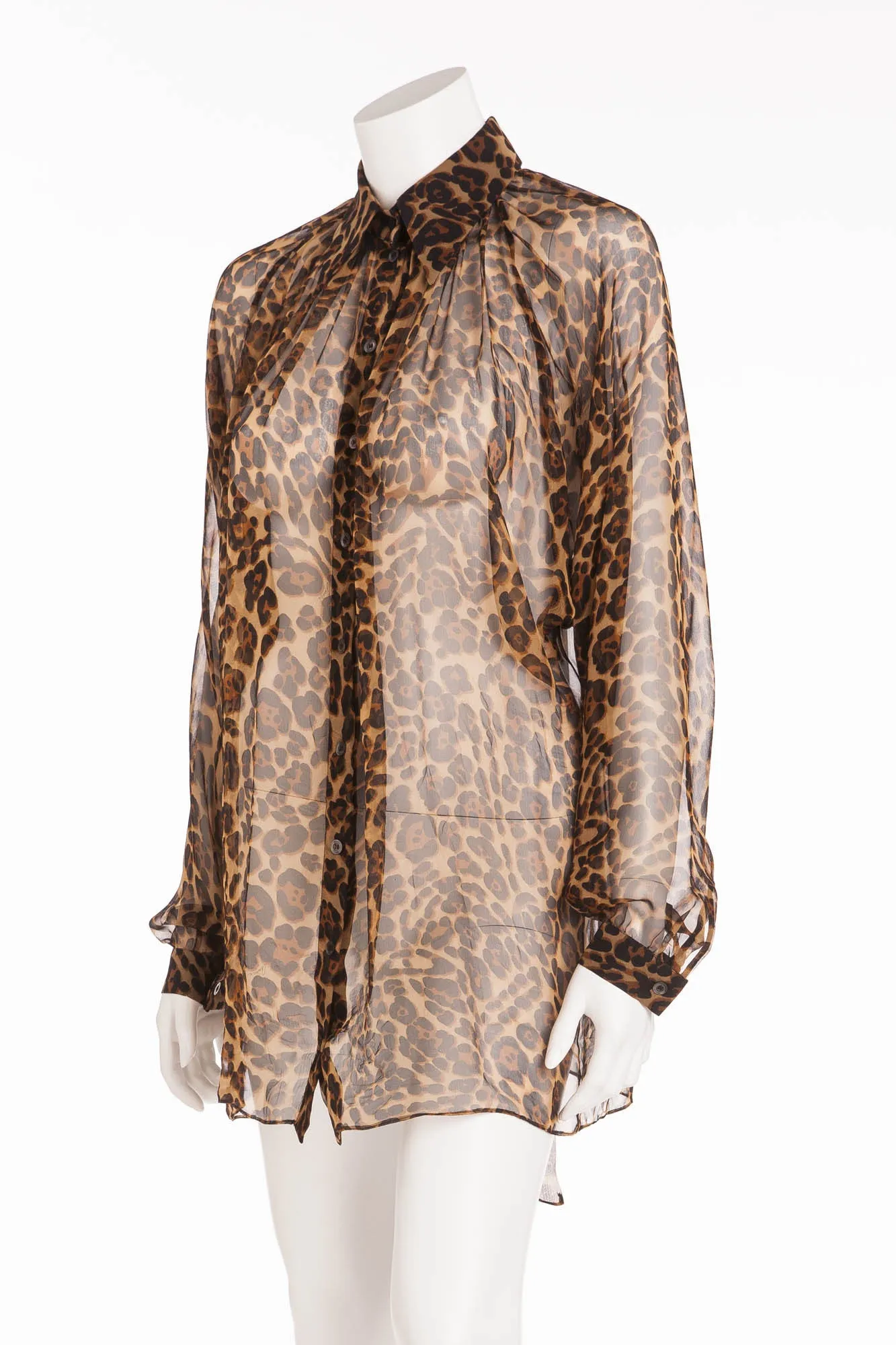 Gucci - Leopard Long Sleeve Chiffon Button Up -IT 40