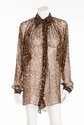 Gucci - Leopard Long Sleeve Chiffon Button Up -IT 40