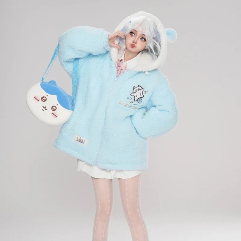 Kawaii Cartoon Chiikawa Plush Hooded Coat