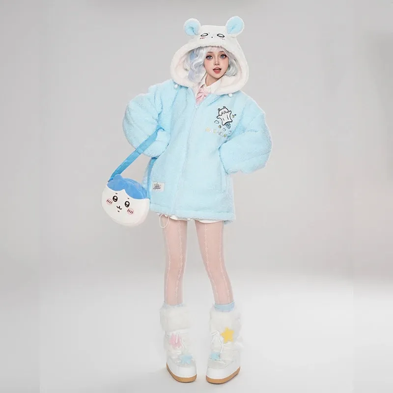 Kawaii Cartoon Chiikawa Plush Hooded Coat
