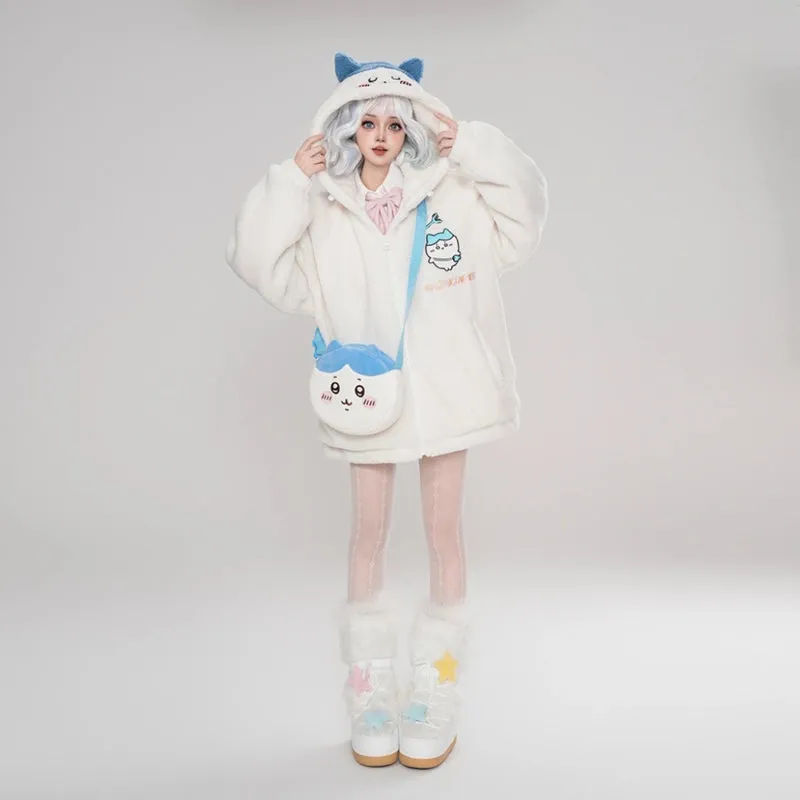 Kawaii Cartoon Chiikawa Plush Hooded Coat