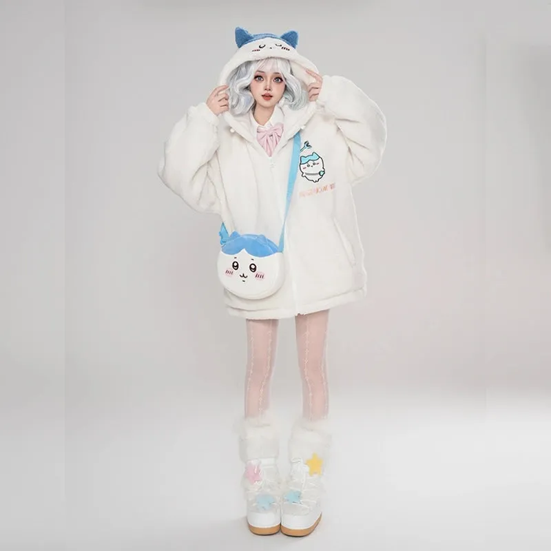Kawaii Cartoon Chiikawa Plush Hooded Coat