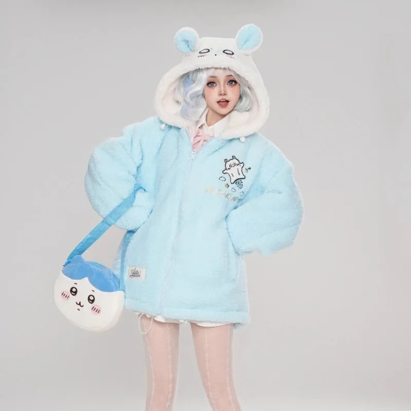 Kawaii Cartoon Chiikawa Plush Hooded Coat