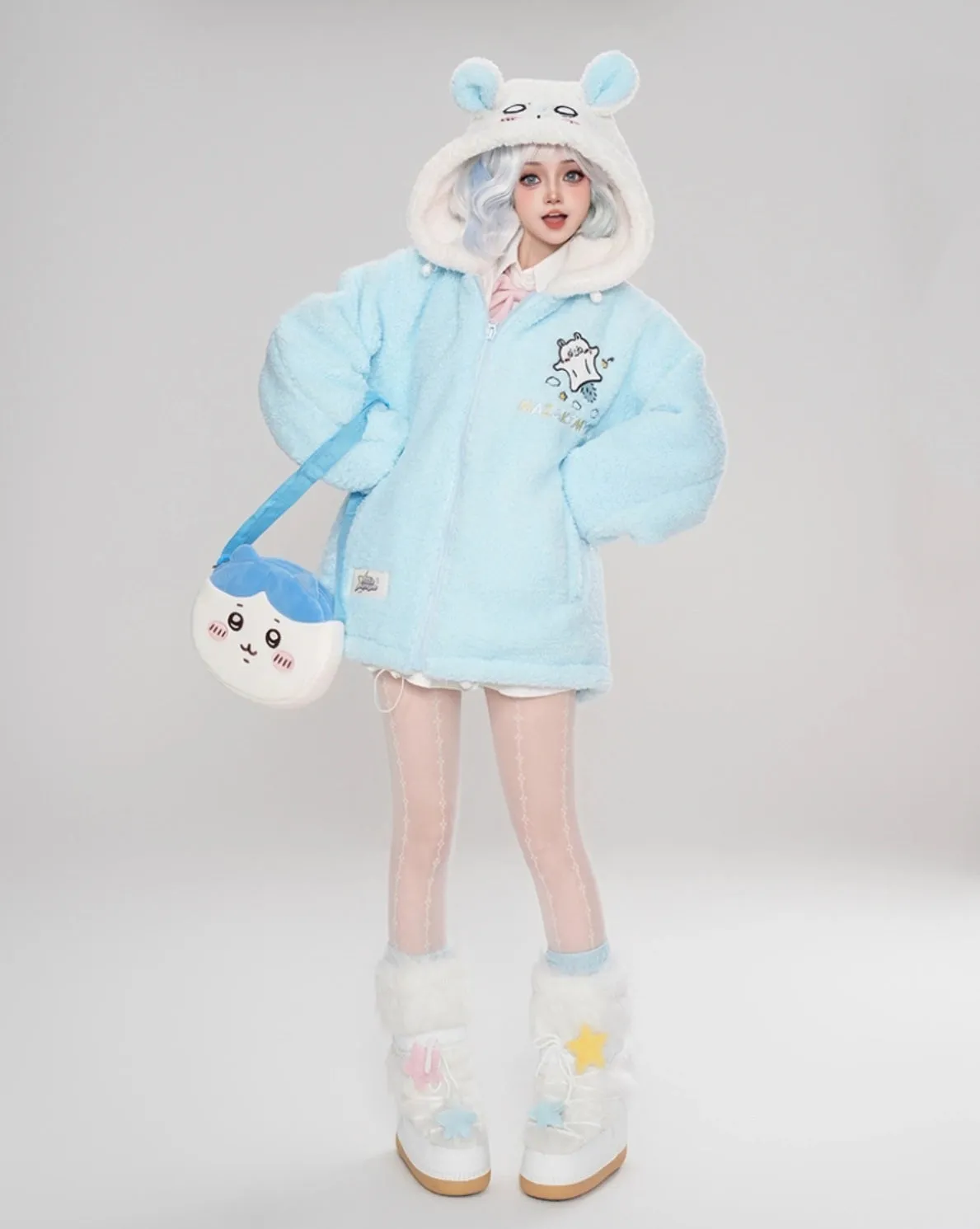 Kawaii Cartoon Chiikawa Plush Hooded Coat