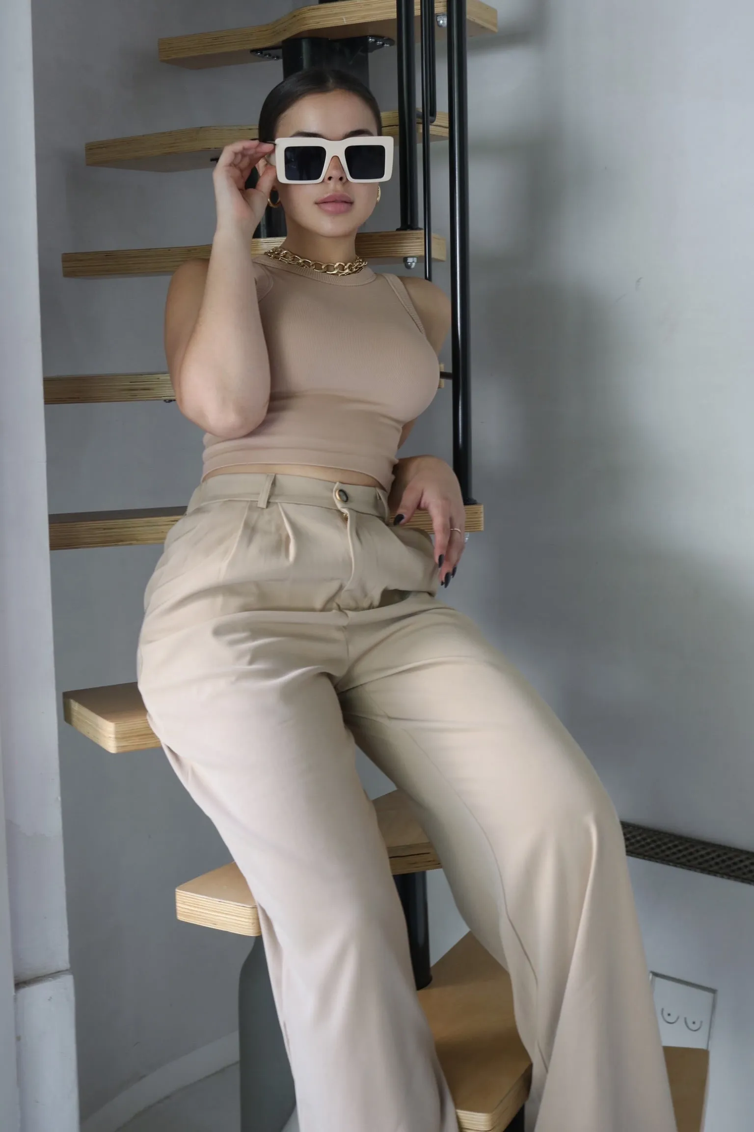 'Kimberly' Ribbed Muscle Tank Top in Nude