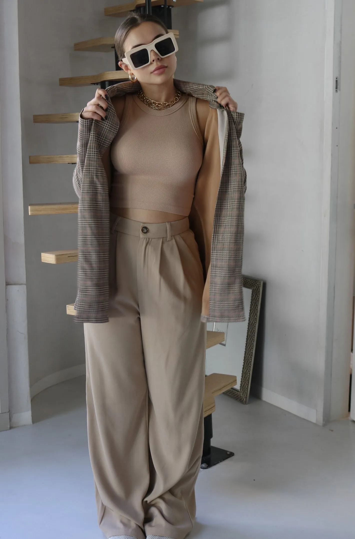 'Kimberly' Ribbed Muscle Tank Top in Nude
