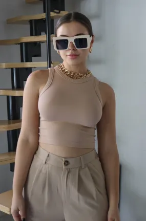 'Kimberly' Ribbed Muscle Tank Top in Nude