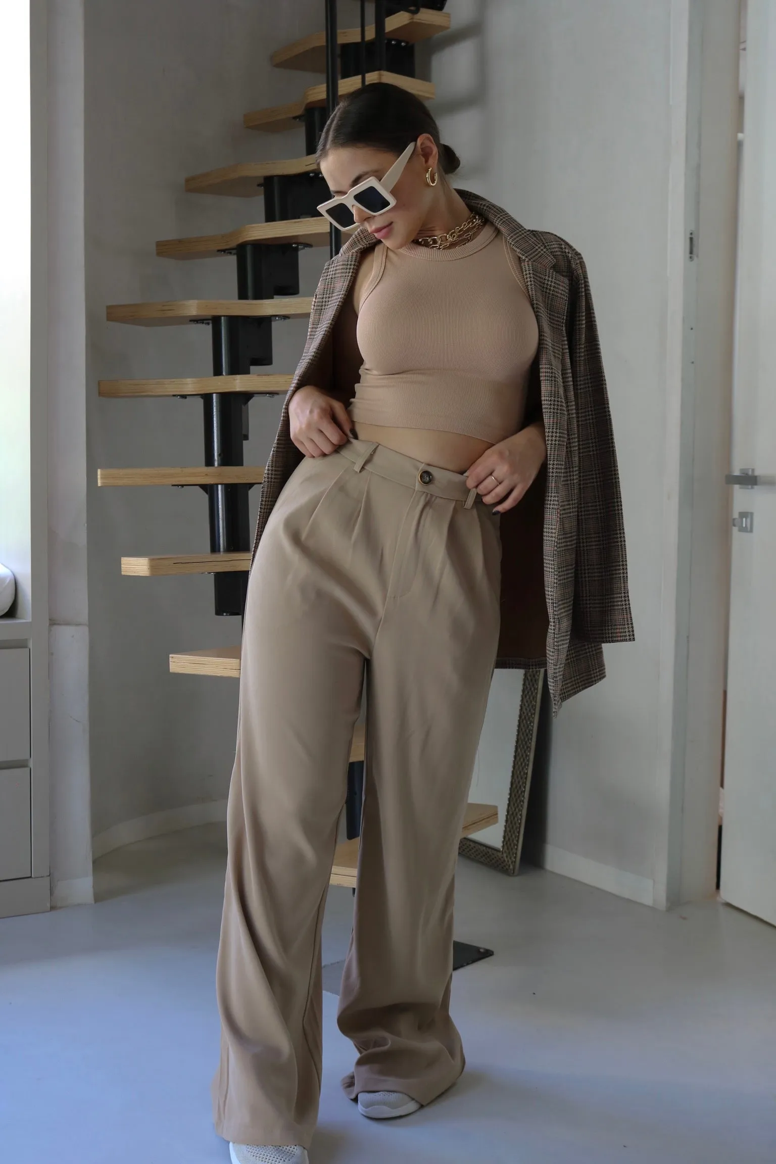 'Kimberly' Ribbed Muscle Tank Top in Nude