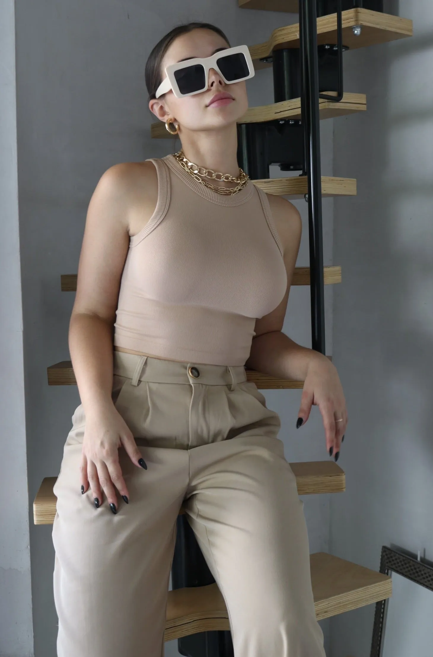 'Kimberly' Ribbed Muscle Tank Top in Nude
