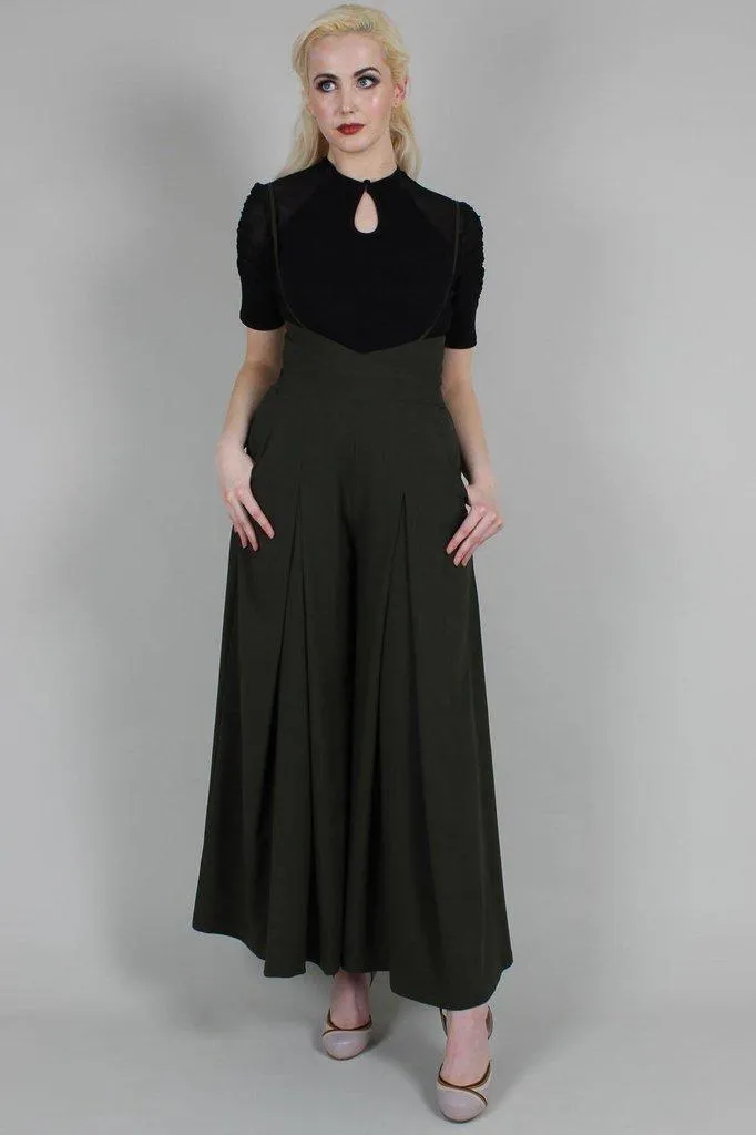 Kourt Olive High-Waisted Trousers With Suspenders