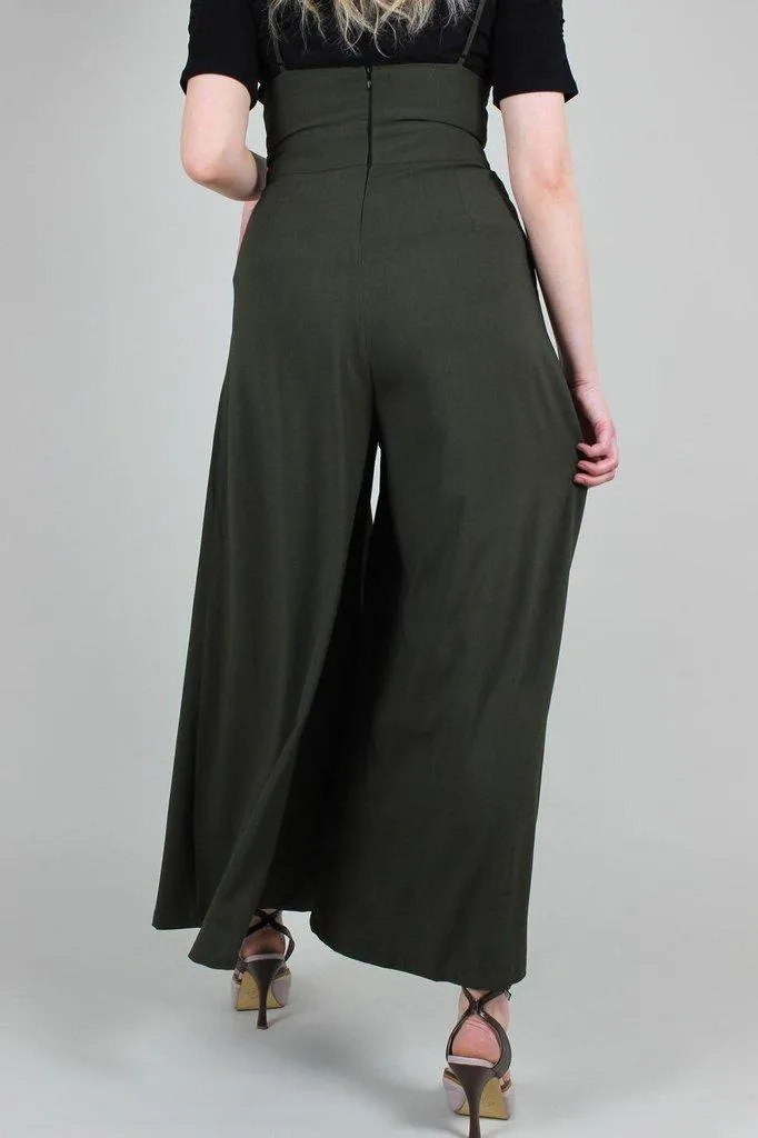 Kourt Olive High-Waisted Trousers With Suspenders