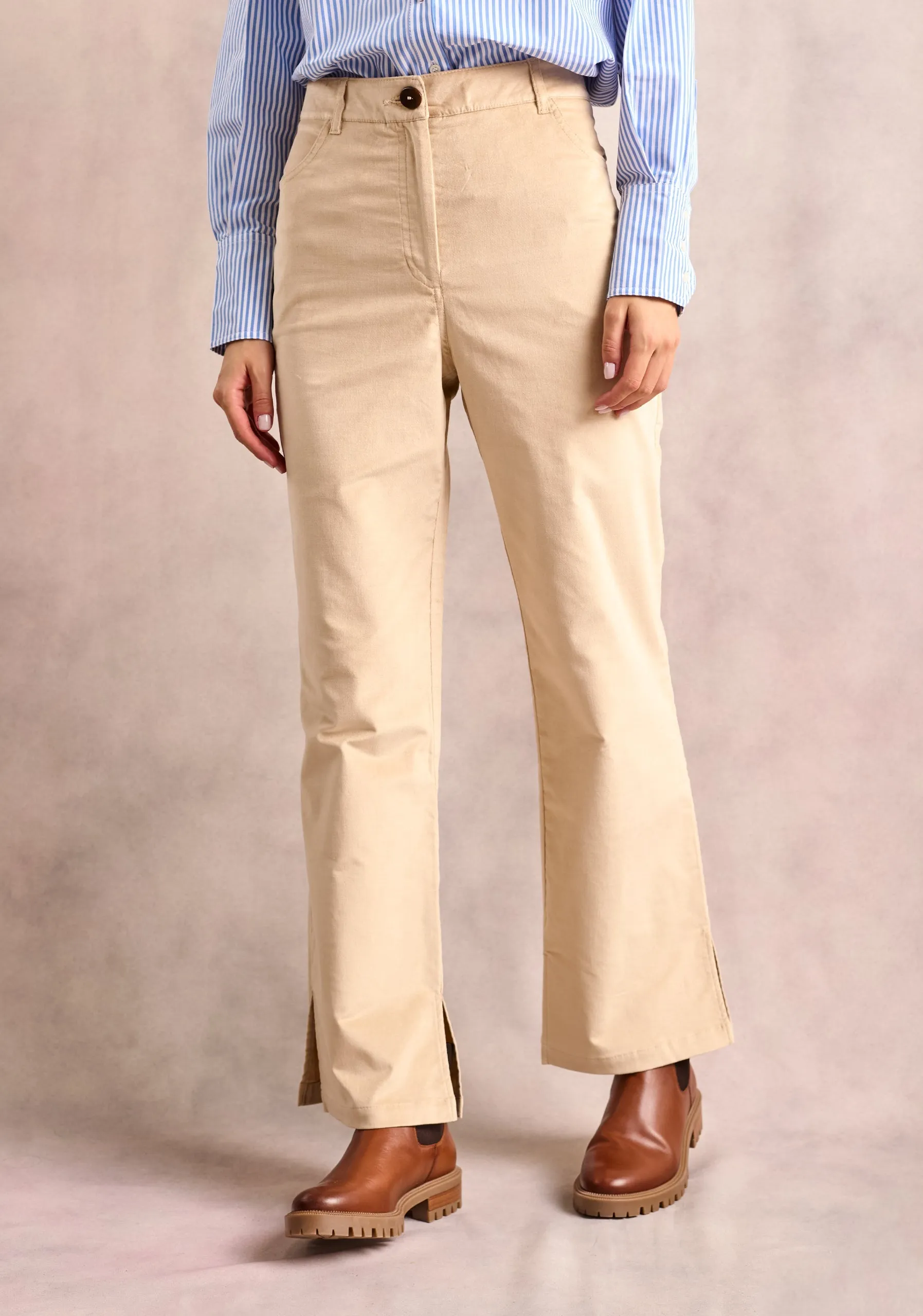 Lourdes Smooth Corduroy Beige Trousers