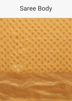 Marigold Yellow Saree With Woven Leaf Jaal Work