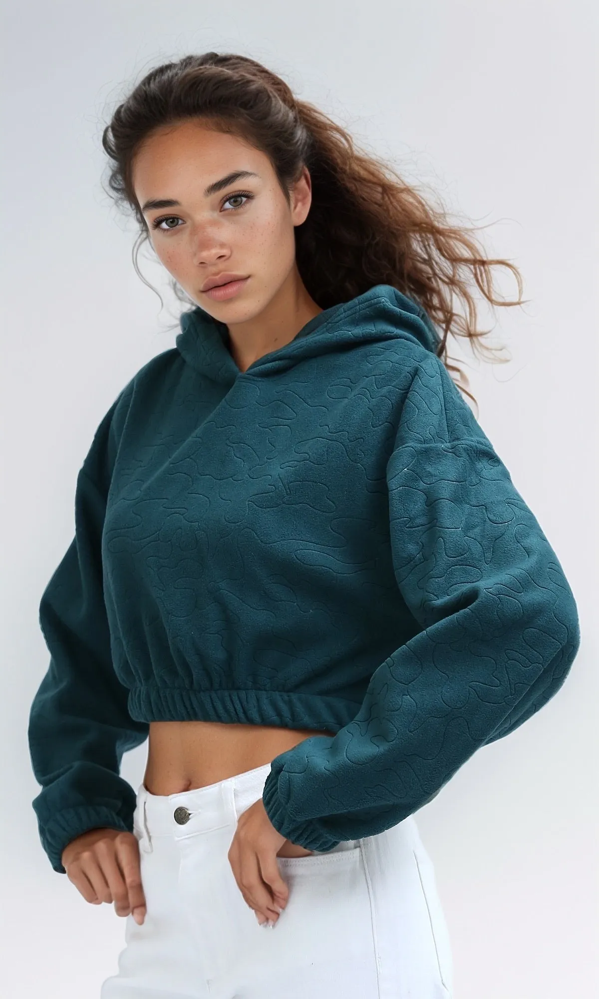 O200786 - Solid Cropped Hooded With Hem - Petrol