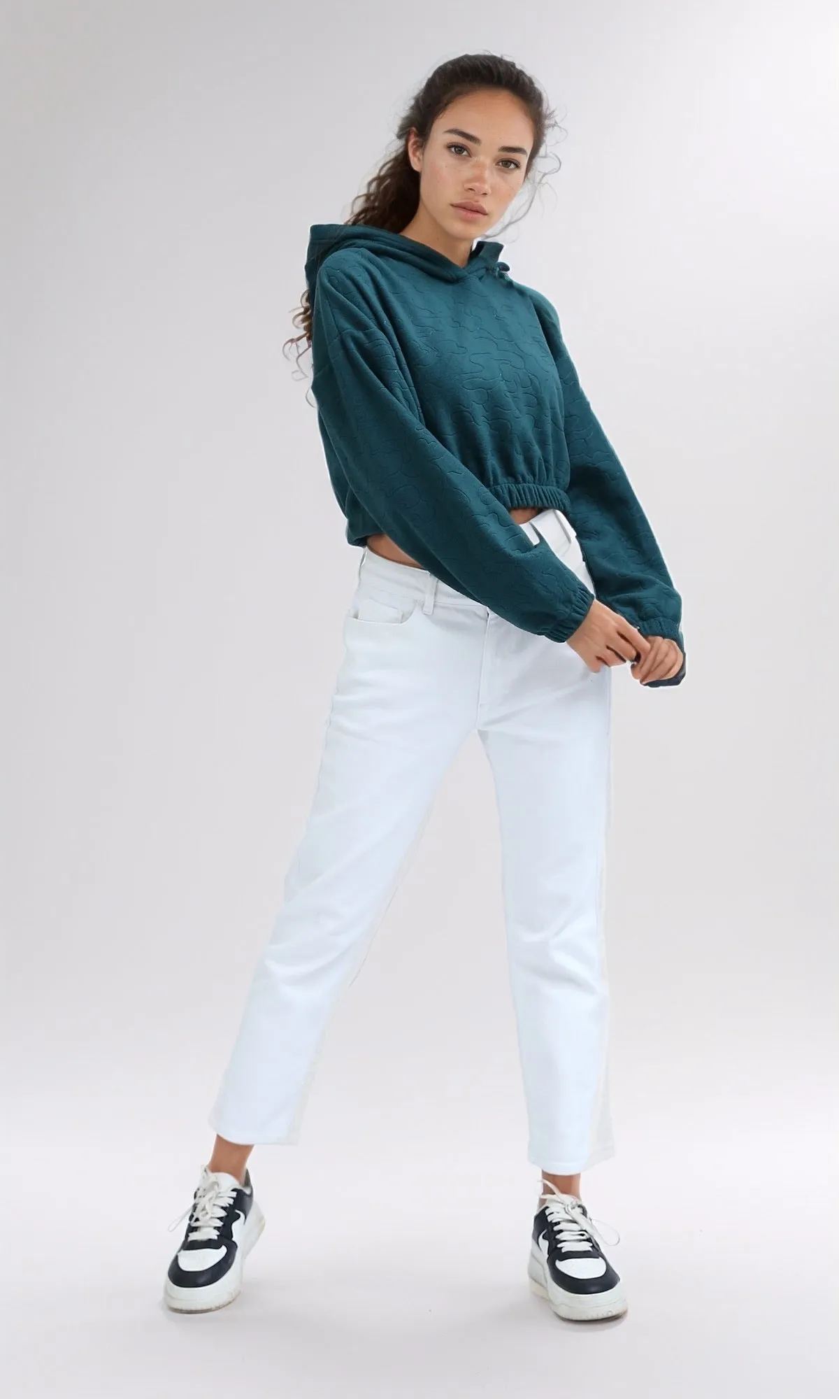 O200786 - Solid Cropped Hooded With Hem - Petrol