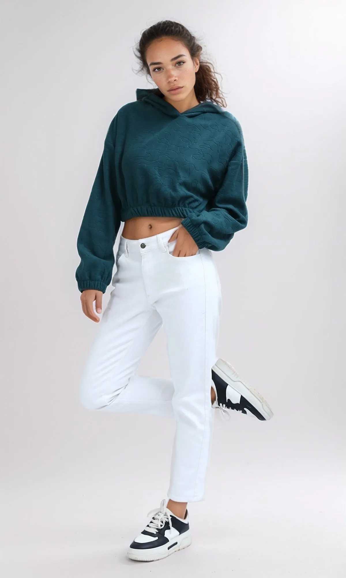 O200786 - Solid Cropped Hooded With Hem - Petrol