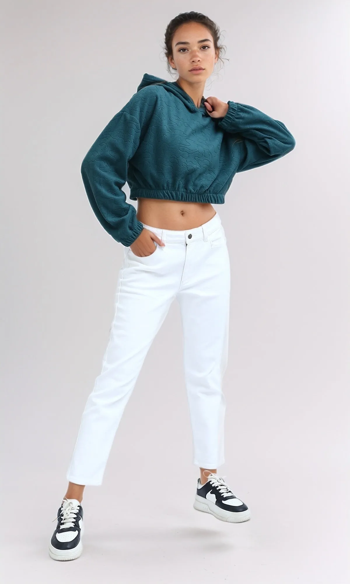 O200786 - Solid Cropped Hooded With Hem - Petrol